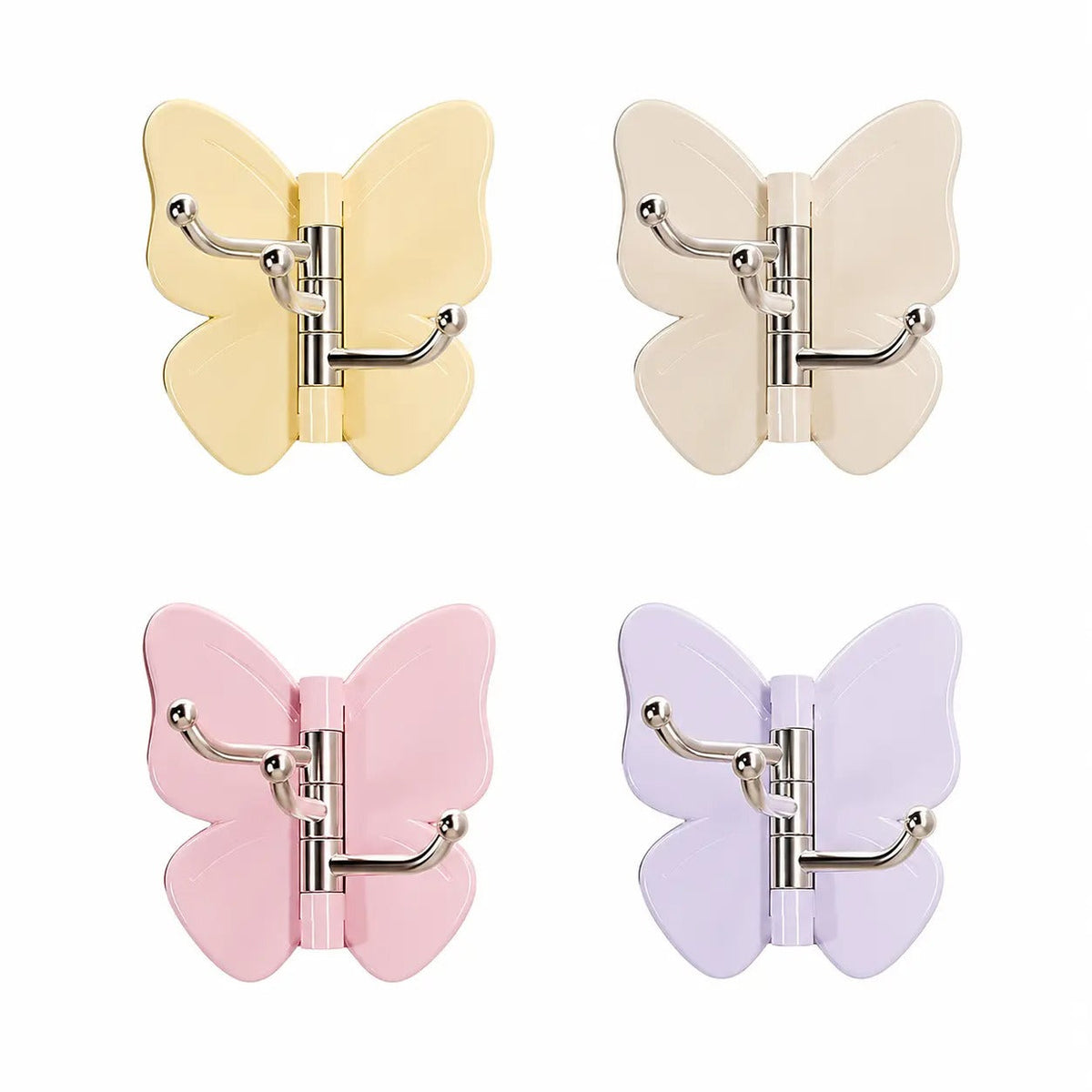 🔥4 Pack Rotating Butterfly Hooks – Strong Adhesive Wall Organizer for Towels, Bags, Hats & Keys | No Drilling Required