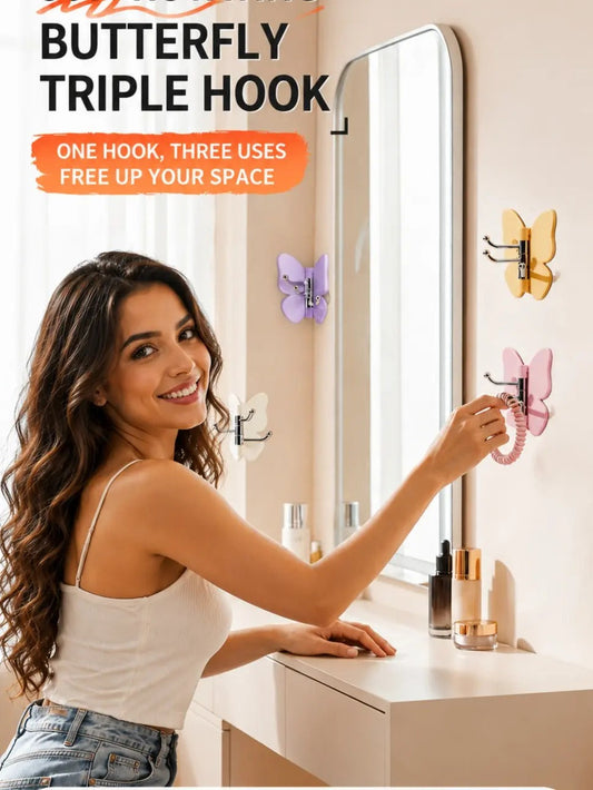 🔥4 Pack Rotating Butterfly Hooks – Strong Adhesive Wall Organizer for Towels, Bags, Hats & Keys | No Drilling Required